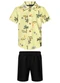 Alakazoo - Conjunto com Camisa Estampada e Bermuda Branco - variação: Amarelo