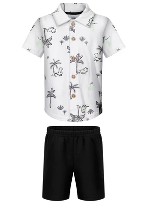 Alakazoo - Conjunto com Camisa Estampada e Bermuda Branco - ALAKAZOO