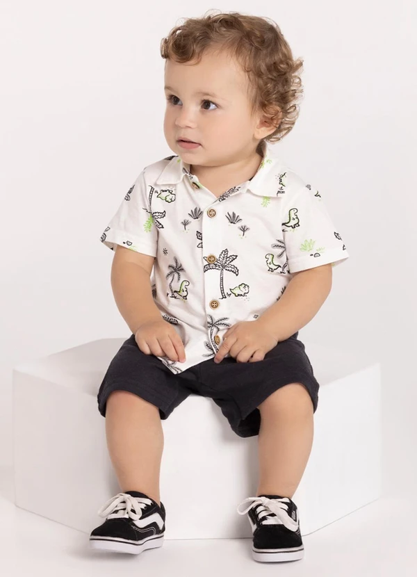 Alakazoo - Conjunto com Camisa Estampada e Bermuda Branco