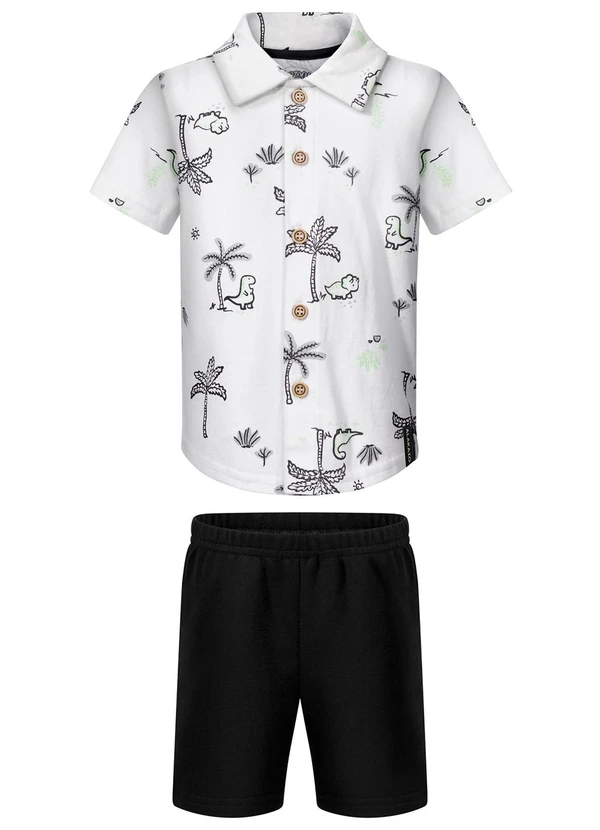 Alakazoo - Conjunto com Camisa Estampada e Bermuda Branco 2