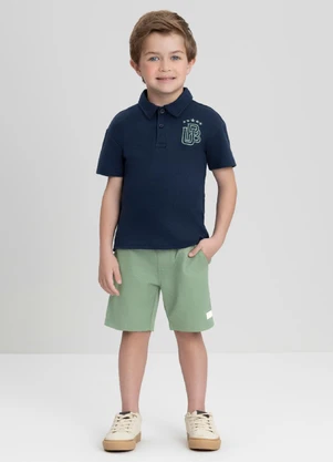Conjunto com Camisa Polo e Bermuda Up Baby Azul - UP BABY