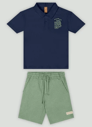 Conjunto com Camisa Polo e Bermuda Up Baby Azul - UP BABY