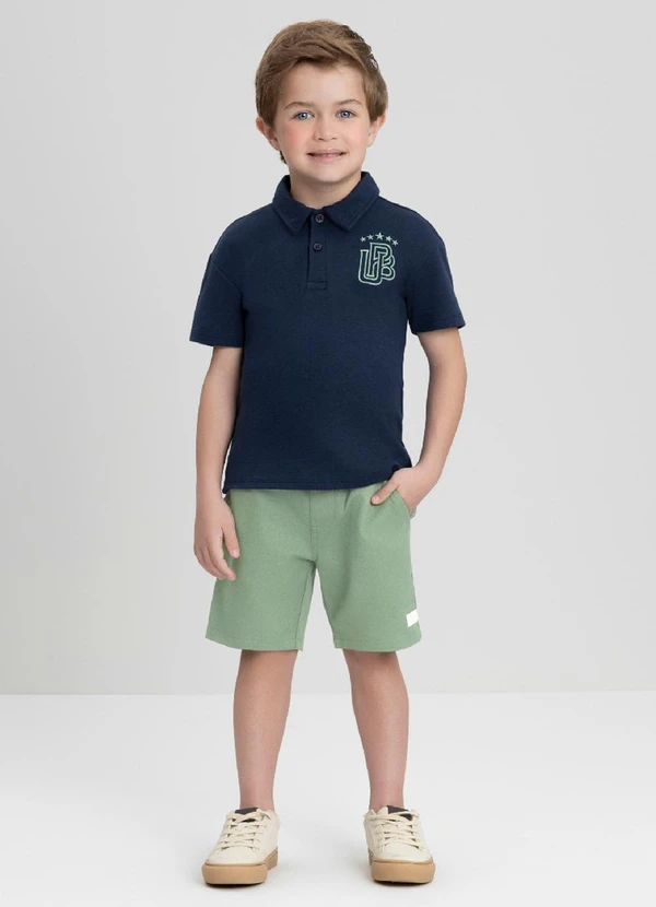 Up Baby - Conjunto com Camisa Polo e Bermuda Up Baby Azul