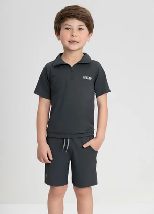 Conjunto com Camisa Polo e Bermuda Up Baby Cinza - UP BABY