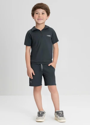 Conjunto com Camisa Polo e Bermuda Up Baby Cinza - UP BABY