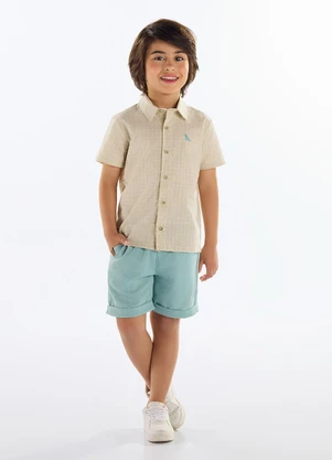 Quimby - Conjunto com Camisa Xadrez e Bermuda Bege - QUIMBY