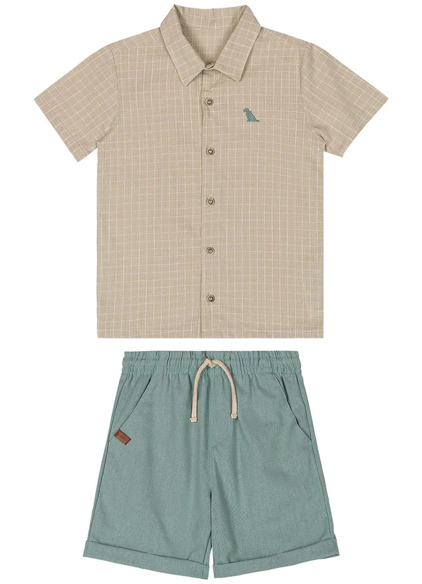Quimby - Conjunto com Camisa Xadrez e Bermuda Bege 2