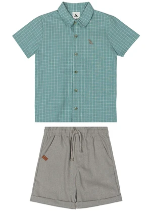 Quimby - Conjunto com Camisa Xadrez e Bermuda Verde - QUIMBY
