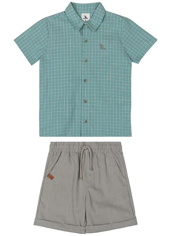 Quimby - Conjunto com Camisa Xadrez e Bermuda Verde 2
