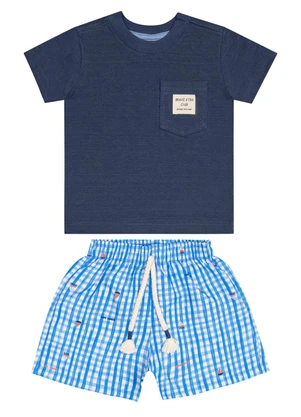 Quimby - Conjunto com Camiseta e Bermuda Bebê Azul - QUIMBY