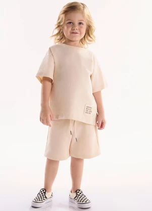 Três e Já - Conjunto com Camiseta e Bermuda Bege - TRÊS E JÁ