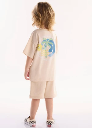 Três e Já - Conjunto com Camiseta e Bermuda Bege - TRÊS E JÁ