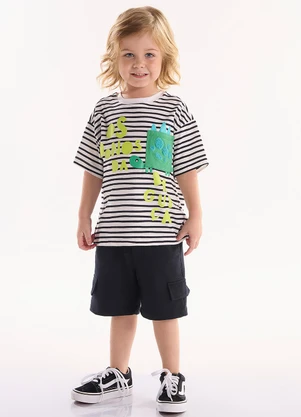 Três e Já - Conjunto com Camiseta e Bermuda Branco - TRÊS E JÁ