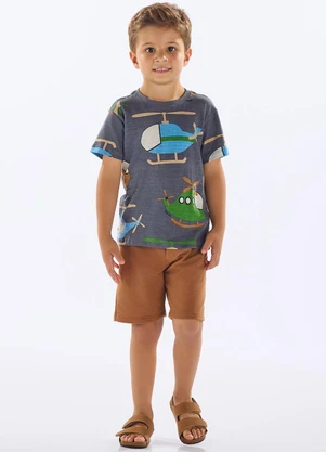 Up Baby - Conjunto com Camiseta e Bermuda Cinza - UP BABY