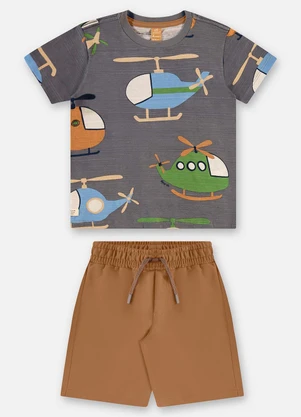 Up Baby - Conjunto com Camiseta e Bermuda Cinza - UP BABY