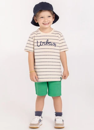 Alakazoo - Conjunto com Camiseta e Bermuda com Bolsos Bege - ALAKAZOO