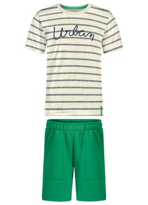 Alakazoo - Conjunto com Camiseta e Bermuda com Bolsos Bege - ALAKAZOO