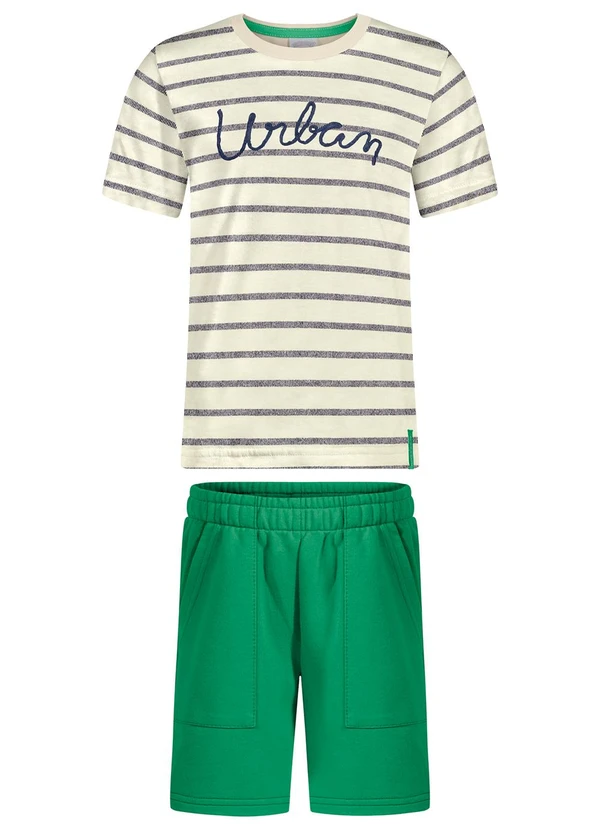 Alakazoo - Conjunto com Camiseta e Bermuda com Bolsos Bege 2