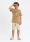 Alakazoo - Conjunto com Camiseta e Bermuda com Linho Bege - variação: Bege