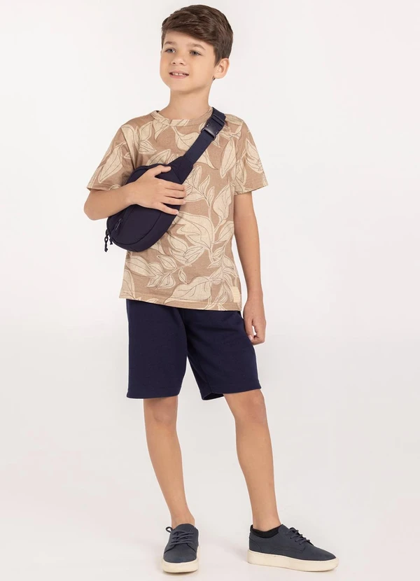 Alakazoo - Conjunto com Camiseta e Bermuda de Moletom Bege