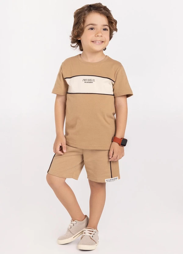Alakazoo - Conjunto com Camiseta e Bermuda de Moletom Bege