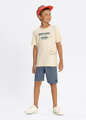 Alakazoo - Conjunto com Camiseta e Bermuda de Moletom Bege - ALAKAZOO