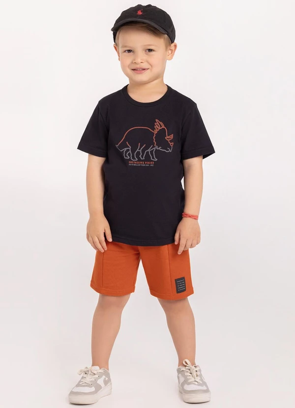 Alakazoo - Conjunto com Camiseta e Bermuda de Moletom Preto