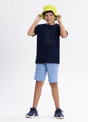 Alakazoo - Conjunto com Camiseta e Bermuda em Moletom Azul - ALAKAZOO