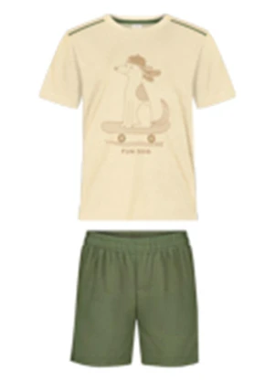 Alakazoo - Conjunto com Camiseta e Bermuda Listrada Bege - ALAKAZOO