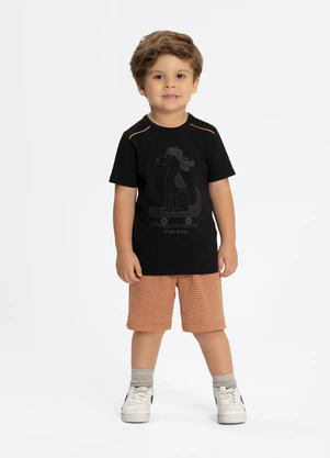 Alakazoo - Conjunto com Camiseta e Bermuda Listrada Preto - ALAKAZOO