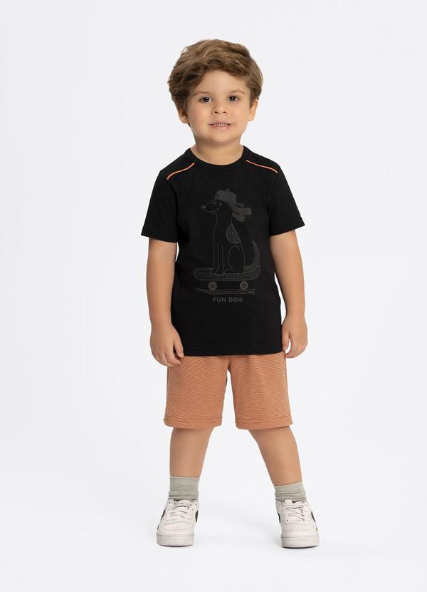 Alakazoo - Conjunto com Camiseta e Bermuda Listrada Preto