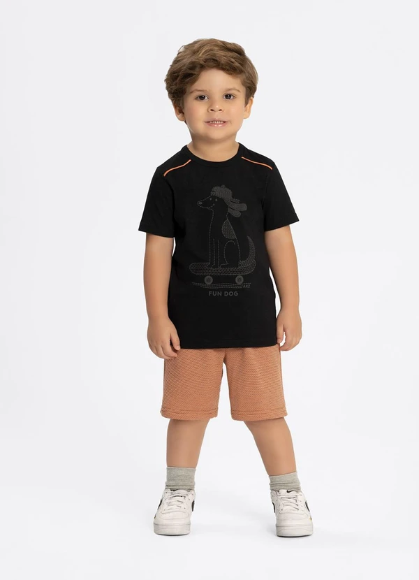 Alakazoo - Conjunto com Camiseta e Bermuda Listrada Preto