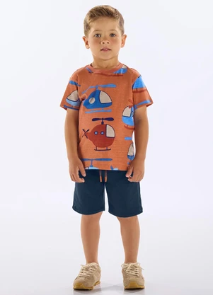 Up Baby - Conjunto com Camiseta e Bermuda Marrom - UP BABY