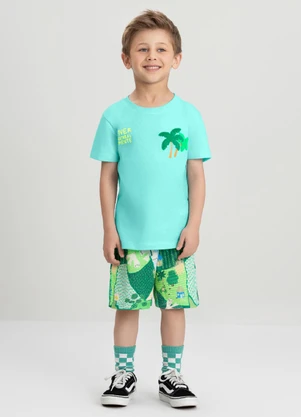 Conjunto com Camiseta e Bermuda Três e Já Azul - TRÊS E JÁ
