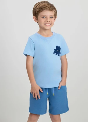 Conjunto com Camiseta e Bermuda Três e Já Azul - TRÊS E JÁ