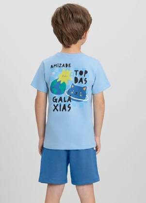 Conjunto com Camiseta e Bermuda Três e Já Azul - TRÊS E JÁ