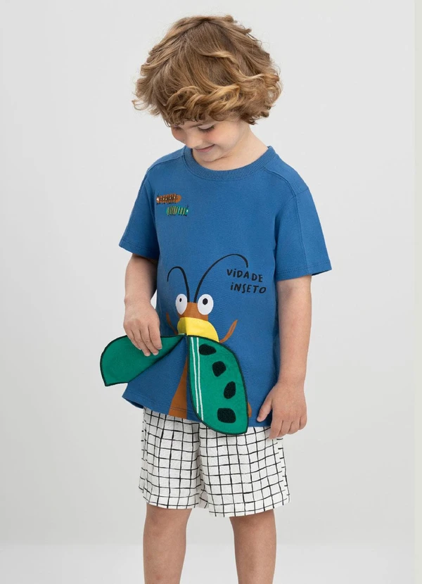 Três e Já - Conjunto com Camiseta e Bermuda Três e Já Azul