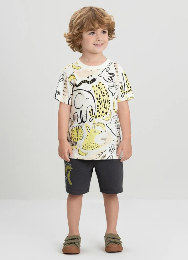Três e Já - Conjunto com Camiseta e Bermuda Três e Já Branco