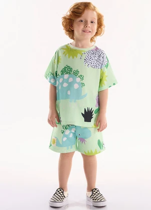 Três e Já - Conjunto com Camiseta e Bermuda Verde - TRÊS E JÁ