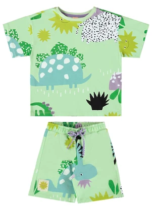 Três e Já - Conjunto com Camiseta e Bermuda Verde - TRÊS E JÁ