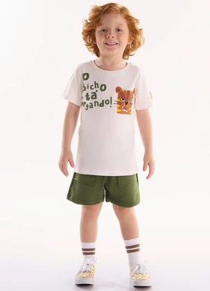 Três e Já - Conjunto com Camiseta e Short Bege - TRÊS E JÁ