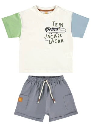 Três e Já - Conjunto com Camiseta e Short Bege - TRÊS E JÁ