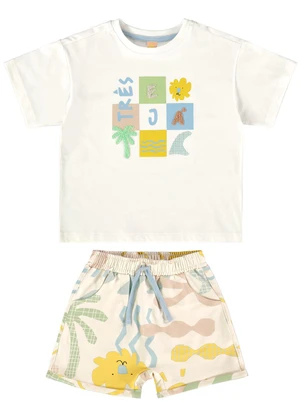 Três e Já - Conjunto com Camiseta e Short Bege - TRÊS E JÁ