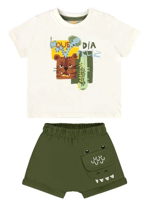 Três e Já - Conjunto com Camiseta e Short Bege - TRÊS E JÁ