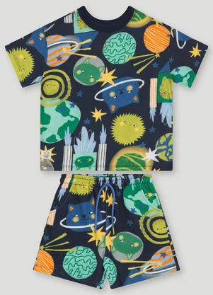 Conjunto com Camiseta e Short Três e Já Azul - TRÊS E JÁ