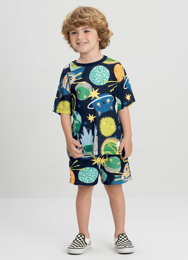 Três e Já - Conjunto com Camiseta e Short Três e Já Azul