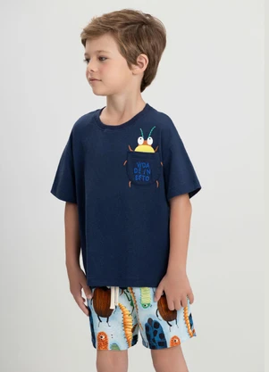 Conjunto com Camiseta e Short Três e Já Azul - TRÊS E JÁ