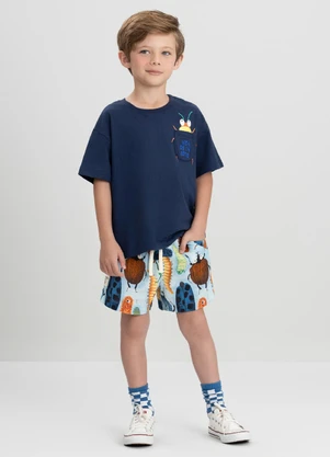 Conjunto com Camiseta e Short Três e Já Azul - TRÊS E JÁ