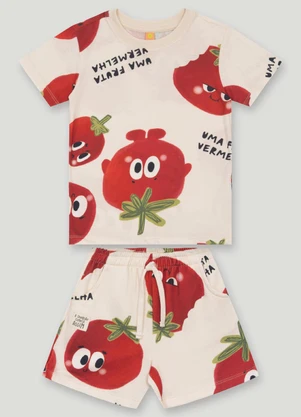 Conjunto com Camiseta e Short Três e Já Bege - TRÊS E JÁ