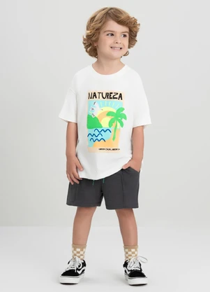Conjunto com Camiseta e Short Três e Já Branco - TRÊS E JÁ